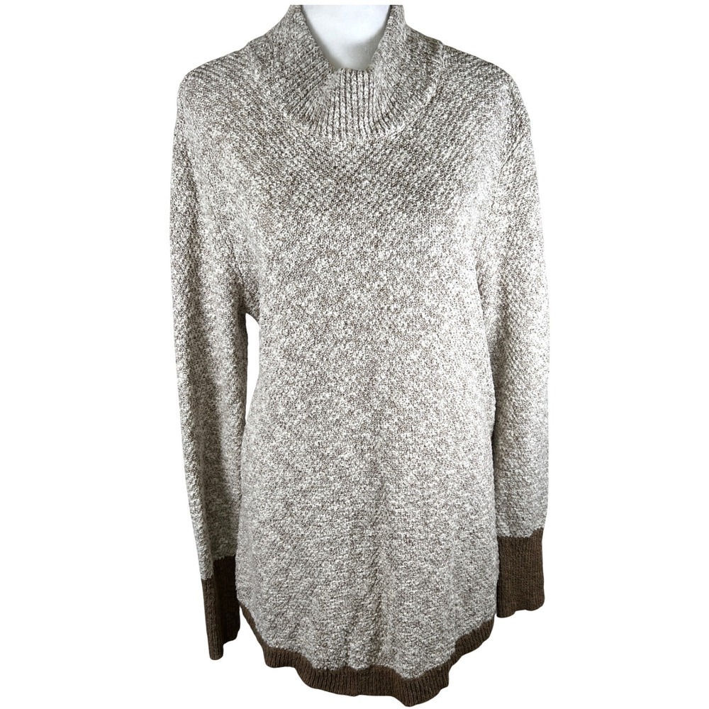 LL Bean Signature Knit Mock Neck Sweater‎ Women's Size Large Cotton Linen Blend